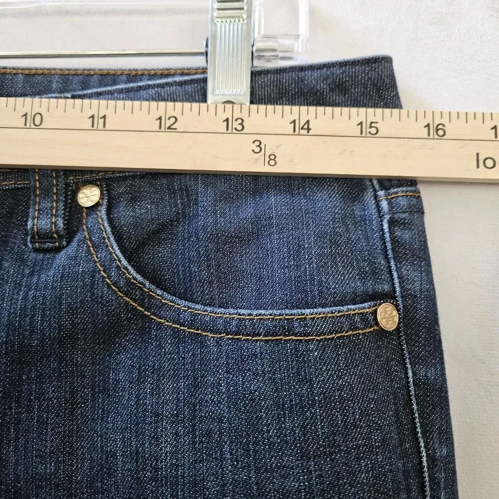 Tory Burch Jeans Womens 31x25.75 Cropped Jean Straight Blue Dark Wash Mid Rise - Picture 4 of 15